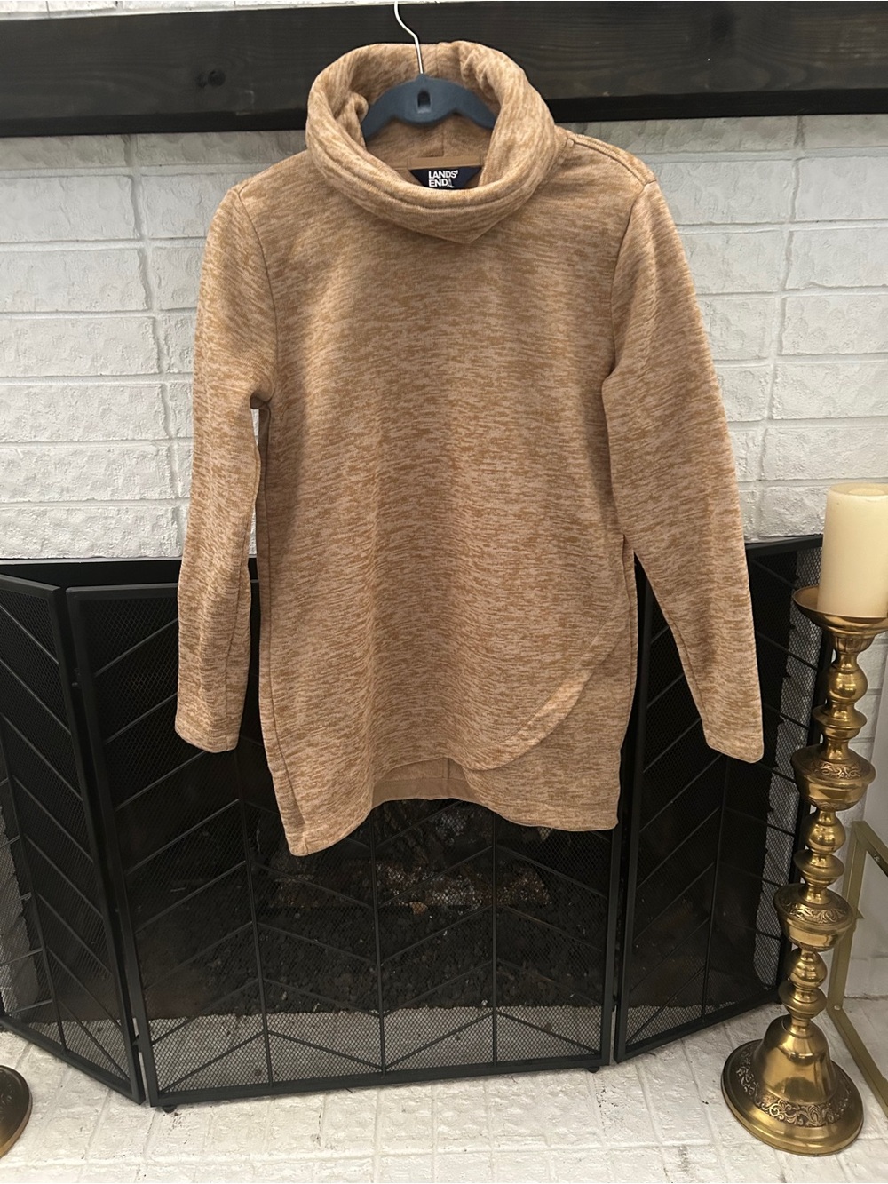 Lands' End Women's Heathered Tan Cowl Neck Sweater